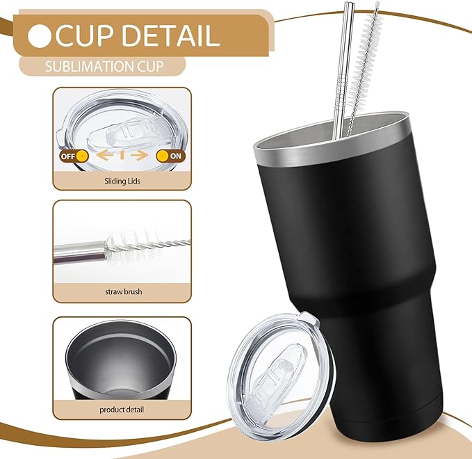 YOUKE OLA 12 Pack Insulated Tumbler Powder Coated Stainless Steel Double Wall Vacuum Travel Coffee Tumbler Cup with Lid and Straw for Laser Engrave DIY Gift 30oz Black