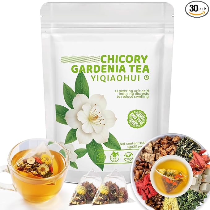 Organic Chicory Gardenia Tea for Blood Sugar Support & Healthy Digestion | 30 Bags of Herbal Tea| 10-Ingredient Blend with Chicory, Gardenia, Dandelion, Goji & Chrysanthemum | Supports Liver & Eye Health | Sugar Free, Caffeine Free, Vegan - Bloomnest