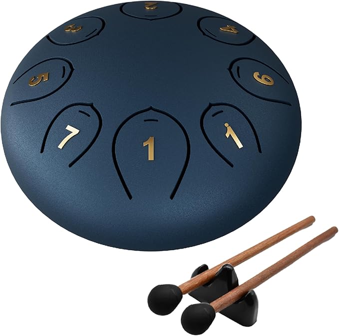 Steel Tongue Drum 6 Inch 8 Notes, Rain Drums for Outside C major, Hang Instrument, Handpan for Kids, Ethereal Hand Pan for Meditation Yoga Musical Education, Navy Blue - Bloomnest
