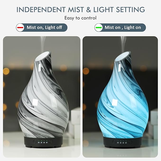Essential Oil Diffuser Aroma Diffuser- 200 ml Art Glass Ultrasonic Cool Mist Oil Diffuser for Aromatherapy Auto Shut-Off Protection & 7 Colors Changed LED Light for Home Office Decor & Gift (200ml) - Bloomnest