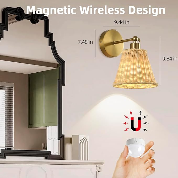Battery Operated Wall Sconce Set of Two, Rechargeable Bamboo Wall Sconces with Remote RGB 15 Colors Dimmable, Farmhouse Boho Wall Lights for Bedroom Living Room Entryway - Bloomnest
