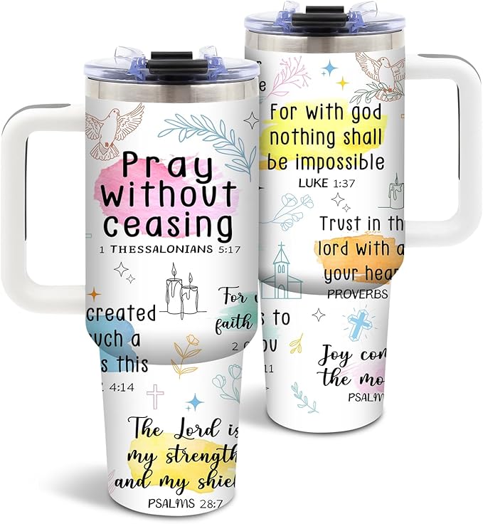 DUUV Christian Gifts for Women, Christian Tumbler 40 Oz with Handle, Faith Bible God Religious Gifts for Mom Sister, Thanksgiving Christmas Encouragement Birthday Gift for Faith Lovers, 1PCS - Bloomnest