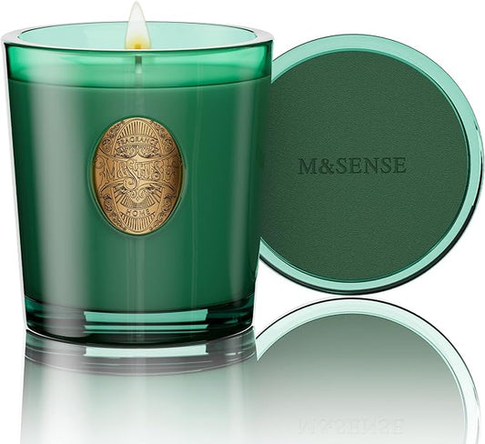 M&SENSE Natural Soy Candle | Evergreen Pine & Emerald Green | 9.2 oz, 50H Burn Time | Luxury Scented Candle for Relaxation, Gifting, Home Décor | Ideal for Bedroom, Office, Party Ambiance - Bloomnest