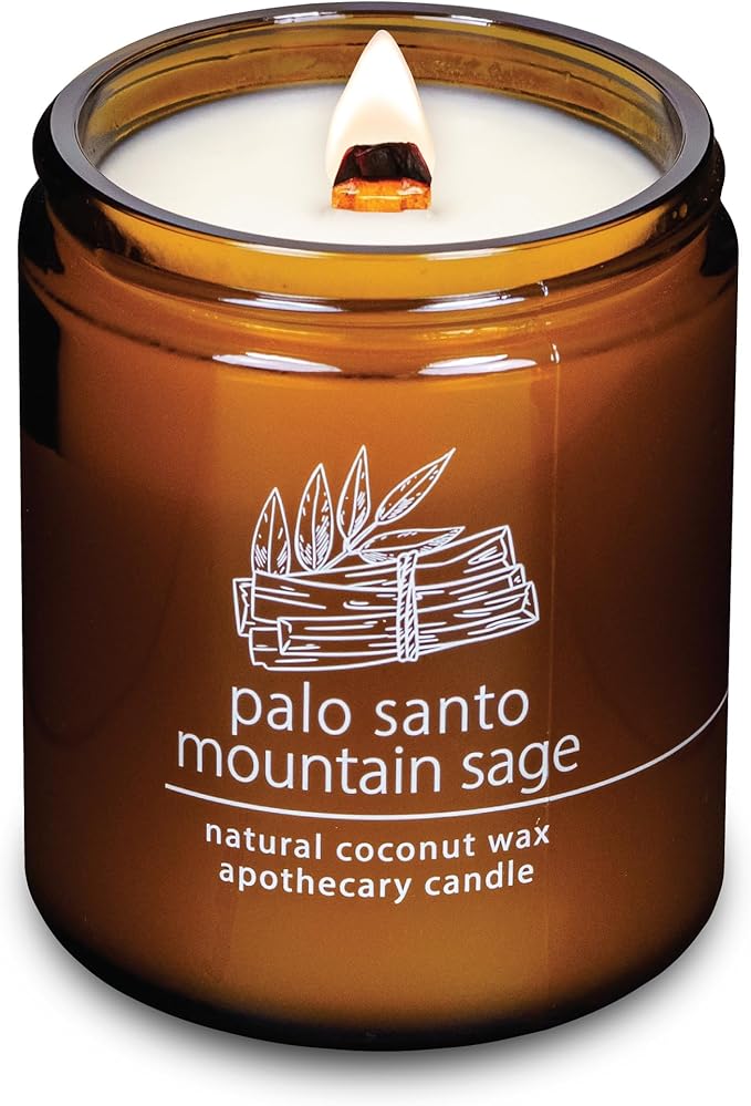 Hemlock Park Crackling Wood Wick Candle Handcrafted with Natural Coconut Wax (Standard 8 oz, Palo Santo Mountain Sage) - Bloomnest