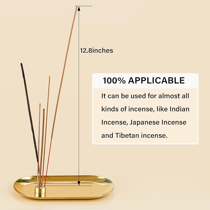 ZenBless 6 in 1 Incense Holder - Palo Santo, Buddha Statue, Sage & Incense Burner Holder for Sticks/Coil/Cones, Gold Oval Ash Catcher - Bloomnest