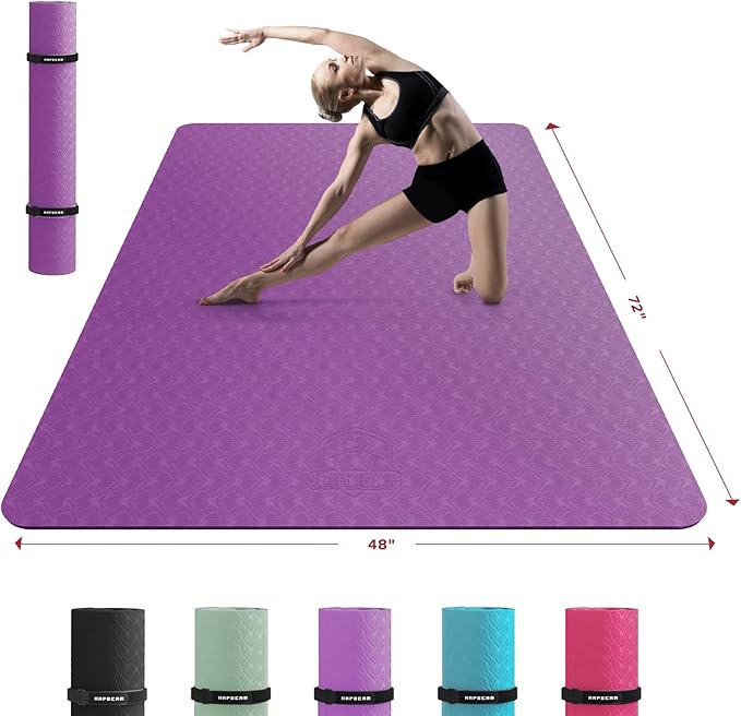 HAPBEAR Extra Large Yoga Mat - 72"x48"/78"x54", 1/4" & 1/3" Thick, Non-Slip, Durable, Eco-Friendly, Wide Exercise Mat for Home Workouts, Yoga, Pilates, Stretching, Meditation (Barefoot Exercise) - Bloomnest