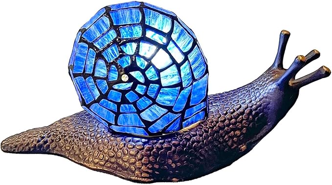 Bieye L10983 Land Snail Tiffany Style Stained Glass Accent Table Lamp for Home Decoration (Blue, 10" D x 5" W x 5" H) - Bloomnest