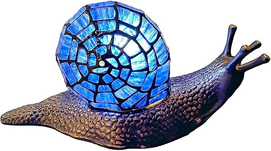 Bieye L10983 Land Snail Tiffany Style Stained Glass Accent Table Lamp for Home Decoration (Blue, 10" D x 5" W x 5" H) - Bloomnest