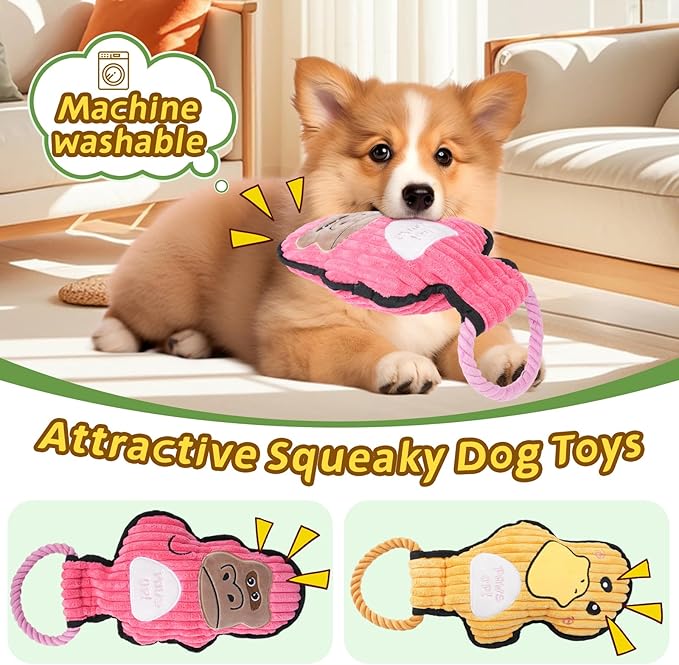 2-Pack Squeaky Dog Toys & Tough Tug of War Set - No Stuffing Chew-Resistant Plush Toys to Keep Them Busy, Best Birthday Gift for Small/Medium/Large Breeds (Ducks & Gorilla) - Bloomnest