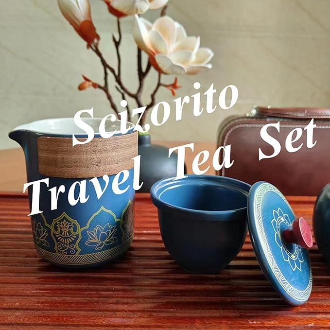 Ceramic Portable Travel Tea Set, Best Gift for Season of Graduation, Mother'S Day, Father'S Day, Christmas, Halloween, Birthday and Other Festivals (Travel Blue) - Bloomnest