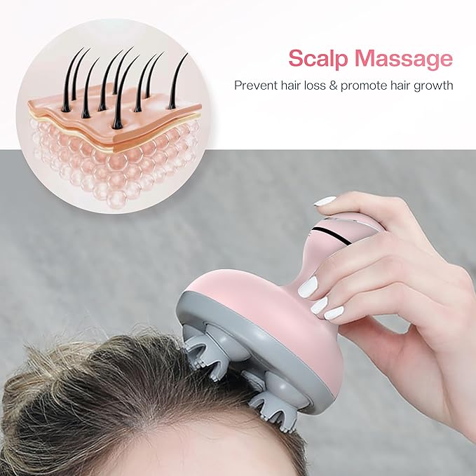 COMFIER Scalp Massager for Hair Growth, Waterproof & Full Body Kneading, 84 Massage Nodes, Handheld Head Scratcher, Cat Massager, Pink COMFIER