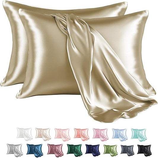MR&HM Satin Pillowcase for Hair and Skin, Silk Satin Pillowcase 2 Pack, King Size Pillow Cases Set of 2, Silky Pillow Cover with Envelope Closure (20x36, Golden Bronze) - Bloomnest