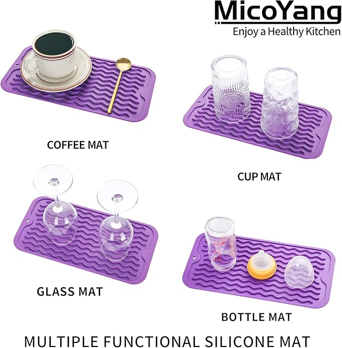 Silicone Dish Drying Mat for Multiple Usage,Easy clean,Eco-friendly,Heat-resistant Silicone Mat for Kitchen Counter or Sink,Refrigerator or Drawer Liner Purple S 12 inches x 6 inches - Bloomnest