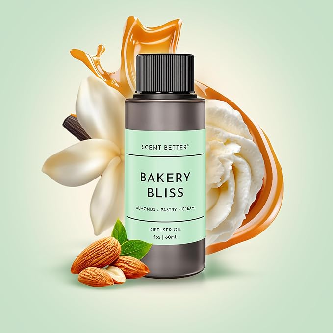 Scent Better Bakery Bliss Aroma Essential Oil Blend: an Aromatherapy Blend of Almond, Cherries, and a hint of Pistachio with for Ultrasonic Diffusers & Nebulizers (2 Fl Oz, 60 mL) - Bloomnest