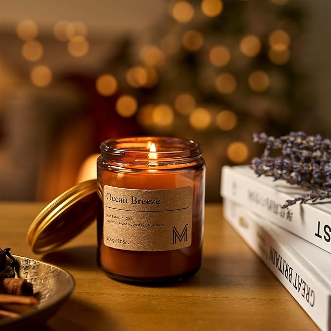 M&SENSE Oceanic Breeze Candles for Home Scented Aromatherapy Candle Gift Set for Women and Men,7.05oz Soy Wax Long Lasting Amber Jar Candles Gift for Birthday Housewarming Mother's Valentine Day - Bloomnest