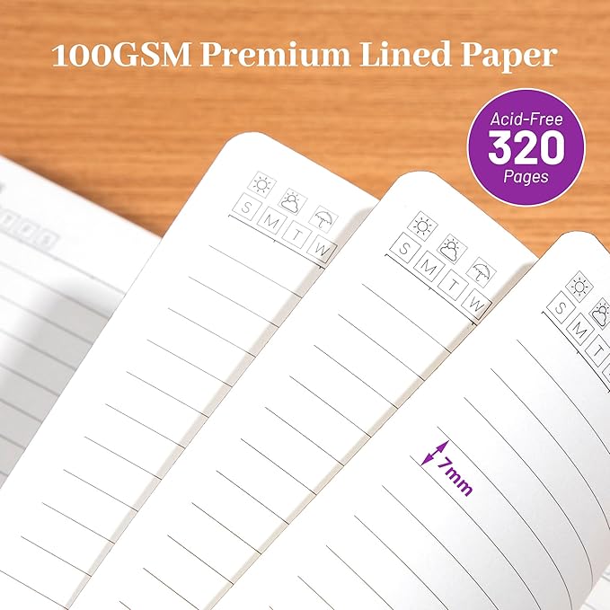 CAGIE Leather Lined Journal Notebook for Men & Women, Debossed Cross, 320 Pages 100 GSM Thick Paper, A5 Hardcover Journaling Notebooks for Writing, 5.7'' X 8.3'' Diary, Purple - Bloomnest