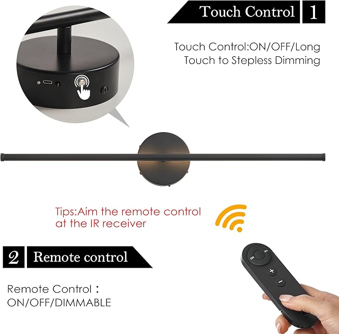 Battery Operated Wall Sconces with Remote Control, Dimmable Wall Sconces Set of Two, 350°Rotate, 3000K LED Black Wireless Wall Light for Living Room, Bedroom,Hallway, 28.3 Inch (2 Pack) - Bloomnest
