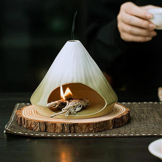 Handmade Ceramic Palo Santo Holder Burner & Sage Holder - Mini Tabletop Chiminea Burner Tray with Ash Catcher, Decorative Incense Holder for Spiritual Meditation & Yoga - Bloomnest