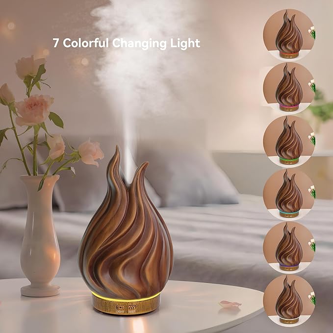 200ml Essential Oil Diffuser for Home, Wood Grain Cover Aromatherapy Diffuser, Cool Mist Humidifier with Safe Auto Shut-Off and 2 Mist Modes & 7 Color LED Night Lights for Office Room (VASE02) ZqLotXiao