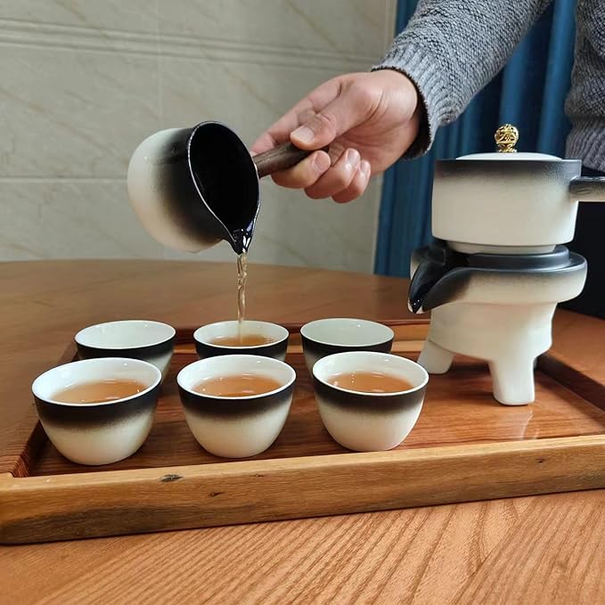 Chinese Kung Fu Tea Set, Automatic Stone Grinding Pot, Gift Box Suitable for Tea Ceremony Parties, Gifts, Home, Office decoration in Mother's Day(Gradient Black) - Bloomnest