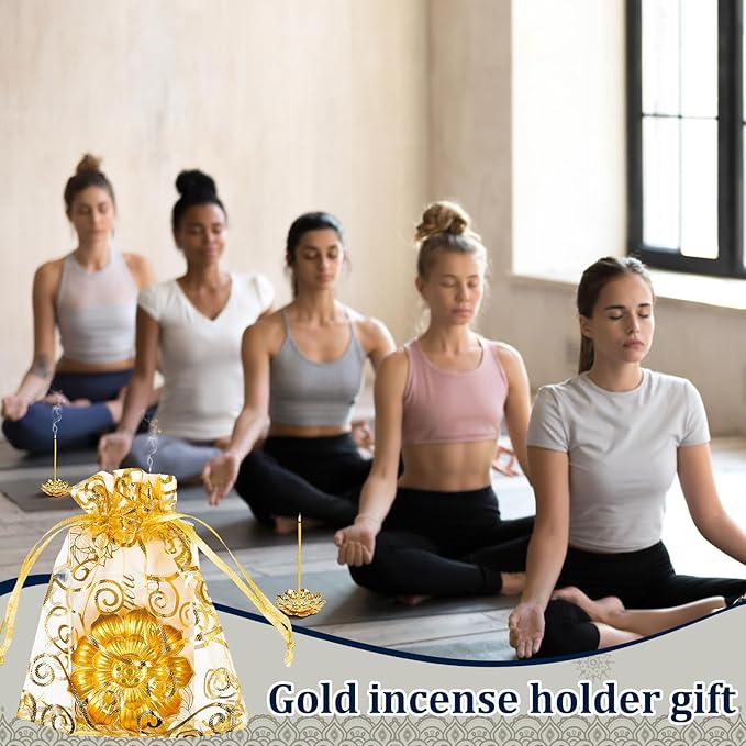 Amyhill 138 Pack Diwali Gifts Bulk, Lotus Incense Burner, Indian Return Gifts for Pooja Bulk, Stick Holder, Gold Double Layer Design with Organza Bags & Thank You Cards, Indian Return Gift (Golden) - Bloomnest