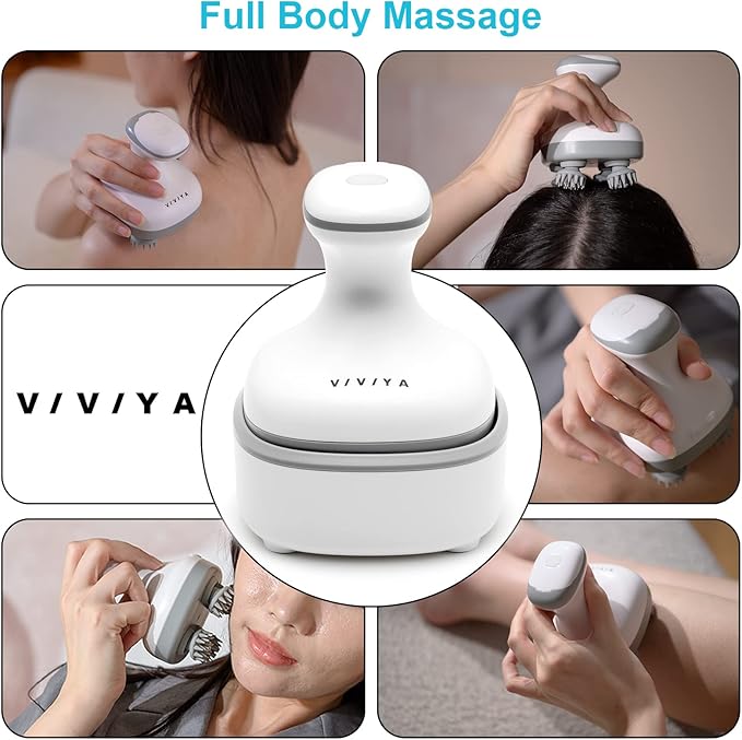 VIVIYA Electric Scalp Massager, Portable Rechargeable Head Massager with 8 Removable Massage Claws, Waterproof Handheld Hair Scalp Scratcher for Full-Body Massage and Stress Relax VIVIYA