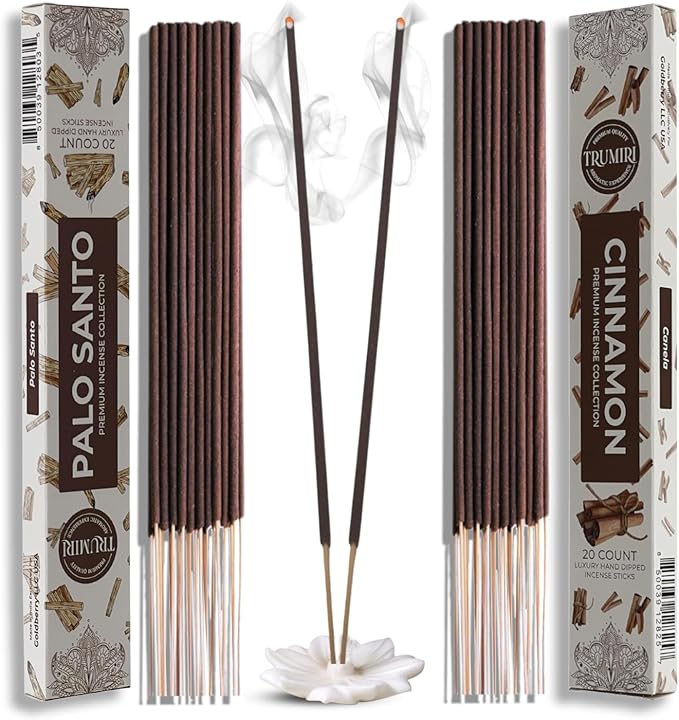 Trumiri Incense Sticks - Combo Pack of 40 Insence-Sticks - 20 Palo Santo + 20 Cinnamon - Insenses - Insents - Incents - Inscense - Incence - Incienso - All Natural Incense Sticks TRUMIRI