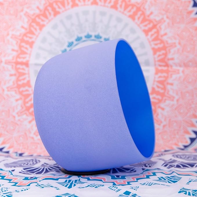 ENERGYSOUND 432Hz Perfect Pitch G Note Throat Chakra Blue Colored Frosted Quartz Crystal Singing Bowl 8 inch mallet & o-ring included - Bloomnest