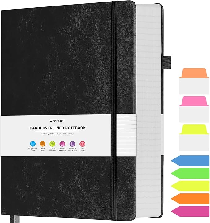 College Ruled Notebook, Large A4 Hardcover Leather Journal, 312 Numbered Pages Writing Journal, 100gsm No Bleed Paper, Lined Journal Notebook for Women Men School Office, 8.5''×11'', Black - Bloomnest