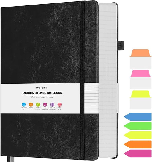 College Ruled Notebook, Large A4 Hardcover Leather Journal, 312 Numbered Pages Writing Journal, 100gsm No Bleed Paper, Lined Journal Notebook for Women Men School Office, 8.5''×11'', Black - Bloomnest