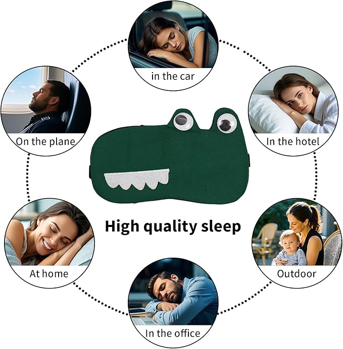 Cute Sleep Eye Masks for Kids, Kawaii Cartoon Kids Sleeping Mask for Women Boys Girls Teens, Soft Plush Adjustable Eyeshade Silk Travel Nap Eye Cover (Gray Shark+Green Crocodile) - Bloomnest