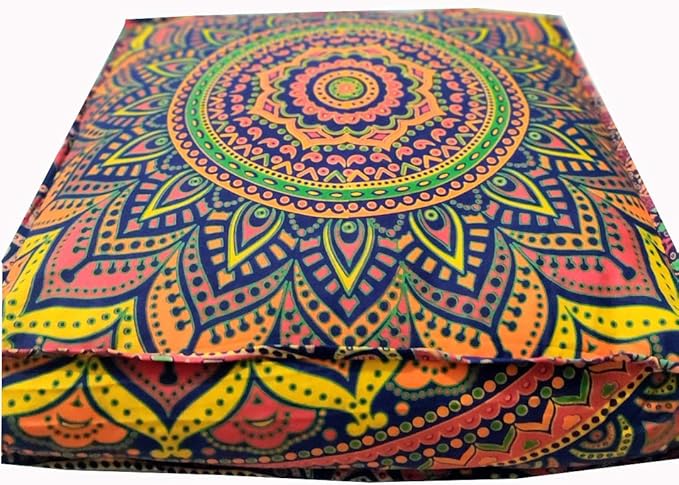 New Blue Ombre Mandala Barmeri Large Floor Pillow Cover Cushion Meditation Seating Ottoman Throw Cover Hippie Decorative Zipped Bohemian Pouf Ottoman Pom Pom Cases 24" Square - Bloomnest