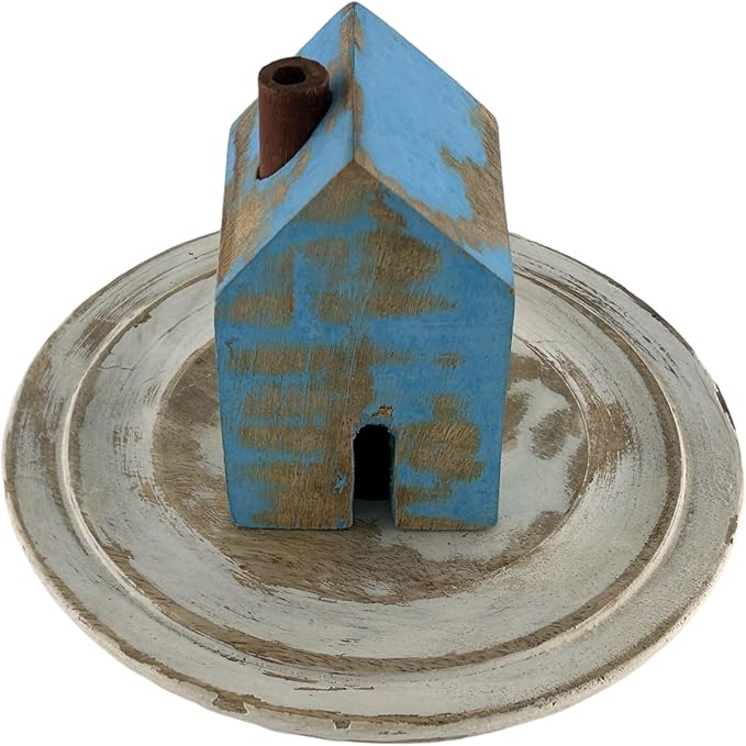 S.B ARTS Incense Holder for Sticks, Insence Stick Holder Ash Catcher for Table Decorations and Gifting - Wooden Incense Tray for Sticks - Home Decor Gifts (Blue Hut) - Bloomnest