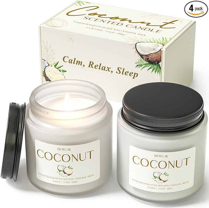 Scented Candles, BOYUJK Coconut Candles for Home Scented, Coconut Candle Set for Stress Relief and Promote Sleep, Candle Gifts for Women and Men - Bloomnest