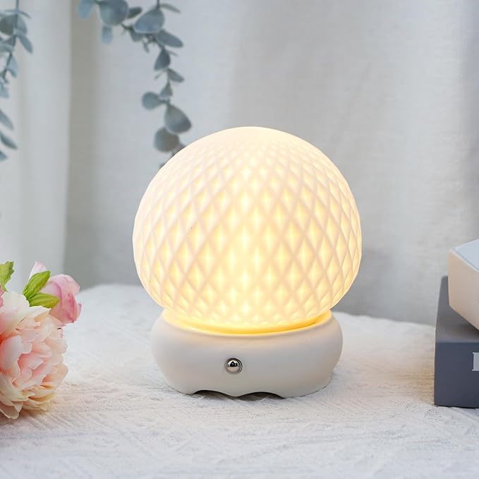 JHY DESIGN Ceramic Spherical Decorative lamp 6" H Rechargeable Table Lamp Dimmable Touch Control Desk lamp for Home Bedroom Living Room Outdoors(Diamond Pattern) - Bloomnest