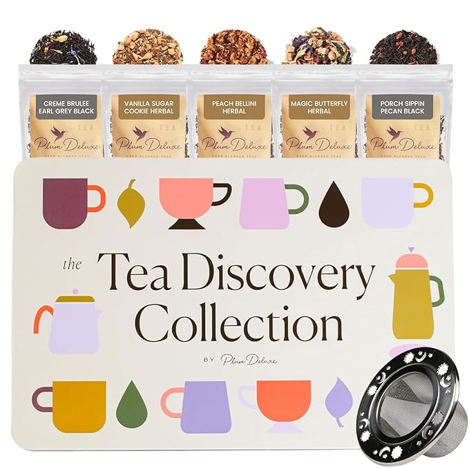 Tea Discovery Collection Assorted Tea Gift Set - 5 Hand-Crafted Loose Leaf Teas, Presentation Gift Box with Loose Leaf Steeper Included - Mixed Caffeine - 5 Unique and Flavorful Teas - 75 Cups - Bloomnest