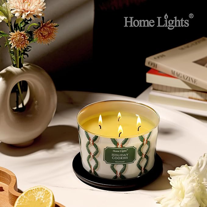 HomeLights 4-Wick Candles for Home Scented - 18oz Soy Wax Blend Candle Long-Lasting Fragrance, Rustic Modern Home Decor and Housewarming Gifts, Holiday Cookies - Bloomnest