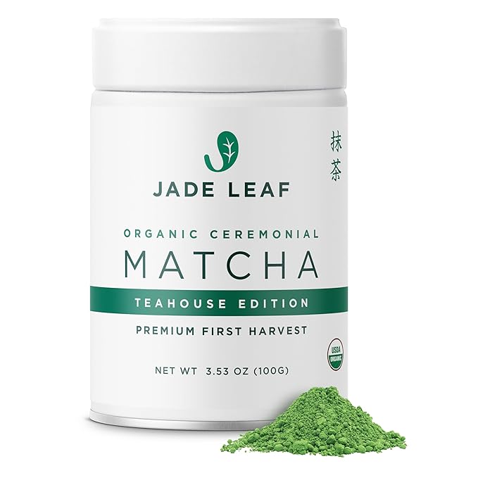 Jade Leaf Matcha Organic Premium Ceremonial Grade Matcha Green Tea Powder - Japanese - Culinary, Ingredient, Ceremonial Barista Teahouse, Latte, Collagen, 3.53 Ounce (Pack of 1), Ceremonial Teahouse Tin - Bloomnest