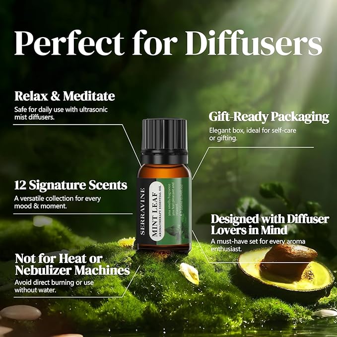 Perfect for Diffusers – 12 Natural Essential Oils Set with Gift Box & Bag | Lavender, Vanilla, Rose, Peppermint & More | Ideal for Aromatherapy, Relaxation & Home Use - Bloomnest