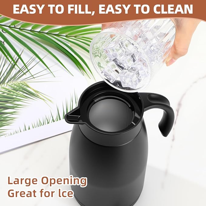 Norme 2 Pcs Thermal Coffee Carafe Insulated Stainless Steel Coffee Carafe for Hot Liquid Vacuum Thermal Pot Creamer Pitcher Dispenser with Brushes Keeping Hot Water Milk(Black,34 oz) - Bloomnest