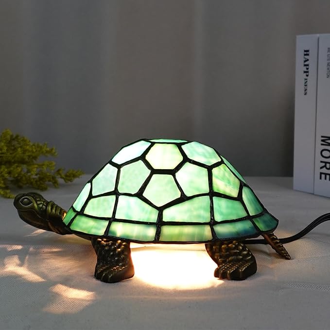 A0019 Turtle Tiffany Style Accent Table Lamp Handmade Stained Glass Animal Night Light for Bedside Livingroom Bedroom Home Decoration - Bloomnest