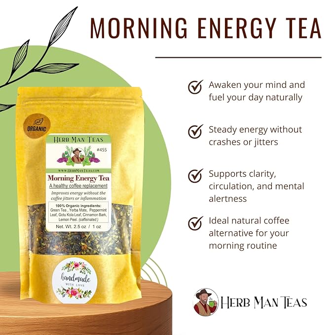 MORNING ENERGY TEA – Smooth, steady energy without coffee jitters – formulated by Master Herbalist Khabir – 100% organic, non-GMO, no additives - Bloomnest