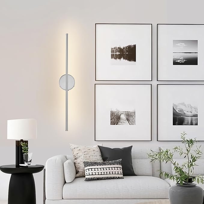 Battery Operated Wall Sconces with Remote Control, Dimmable Wall Sconces Set of Two, 350°Rotate, 3000K LED Chrome Wireless Wall Light for Living Room, Bedroom,Hallway, 24.4 Inch (2 Pack) - Bloomnest