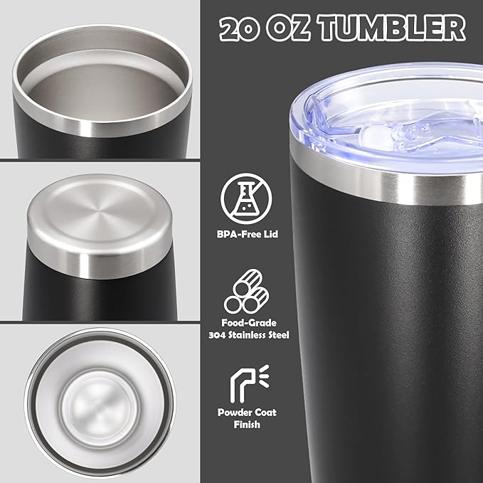 20oz Tumbler Stainless Steel Tumbler Cup with Lid Vacuum Insulated Double Wall Travel Mug, Durable Powder Coated Travel Coffee Tumbler Mug for Hot & Cold Drinks, Black,4 Pack - Bloomnest