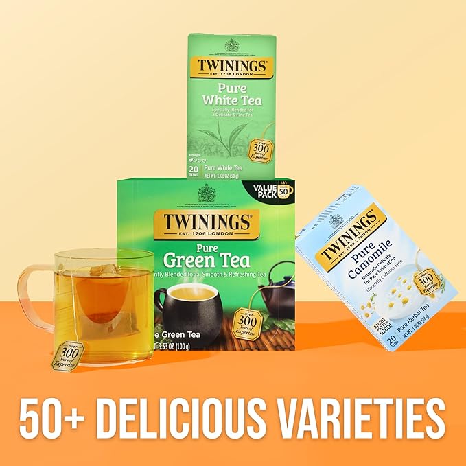 Twinings Pure White Tea Individually Wrapped Bags, 20 Count (Pack of 1), Light & Fresh, Caffeinated, Enjoy Hot or Iced, 20 Teabags - Bloomnest