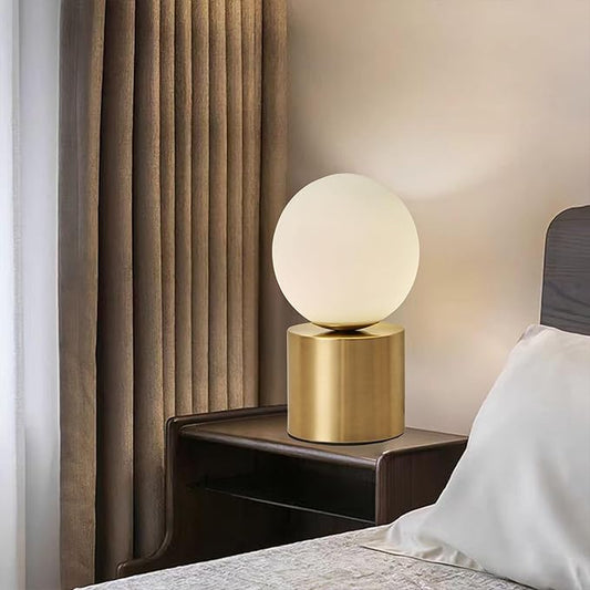 Mid Century Modern Table lamp Luxury Gold Bedroom Bedside Night Light White Glass Globe Table Lamp for Bedroom Living Room and Office - Bloomnest