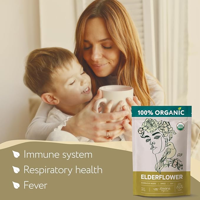 Elderflower Tea (10oz.) - Organic Dried Elderflowers - Elder Flowers Dried Herbs, Te de Sauco, Flor De Sauco Organico - Respiratory Tea - Great for Allergy - Bloomnest