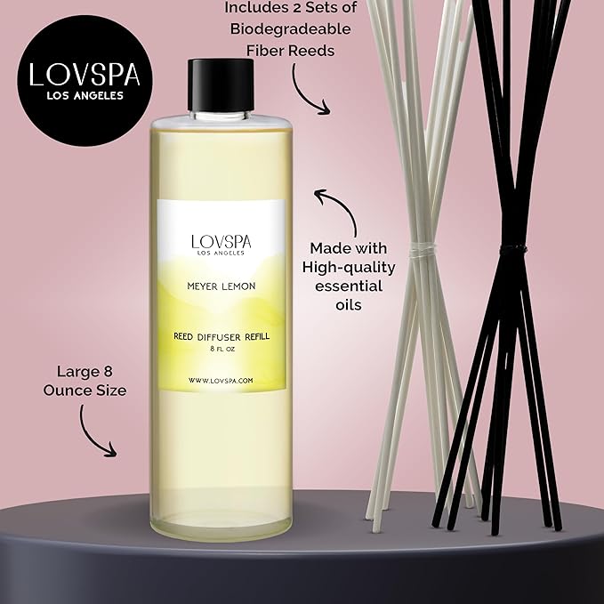 LOVSPA Meyer Lemon Diffuser Oil - Essential Oils for Diffuser Refill & Air Freshener Room Spray - Long-Lasting & Natural Home Fragrance, Scented Oil for Diffusers, USA Made, 8 oz - Bloomnest