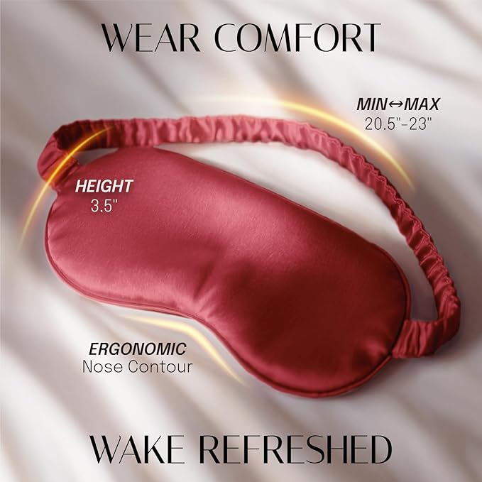 Silk Sleep Mask Eye Mask Blindfold with Double Layer Silk Filling and Elastic Strap for Full Night's Sleep, Travel and Nap, Soft Eye Cover Eyeshade with Luxury Bag and Ear Plugs by OLESILK (Burgundy) - Bloomnest
