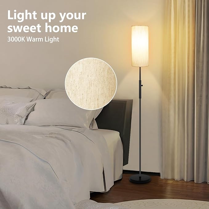 Floor Lamps for Living Room, Modern Standing Lamp, Minimalist Pole Lamps, Stepless Dimmable 9W Bulb Included, Tall Lamp with Linen Shade, Lamps for Bedroom, Office, Kids Room, Reading Light - Bloomnest
